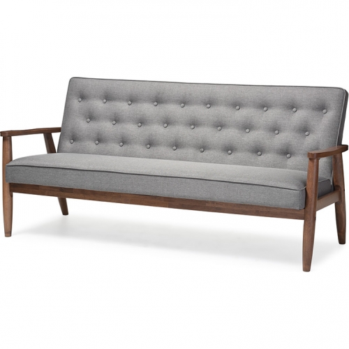 Sorrento Sofa in Tufted Gray Fabric & Walnut